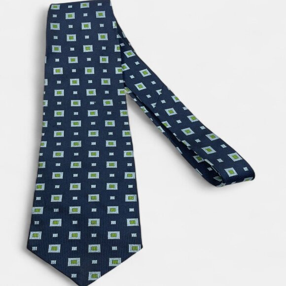 Tino Cofina Silk Tie Geometric Cubes Blue Green Turquoise Formal Business Dress - Picture 2 of 6